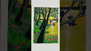 how to draw natural scenery  watercolor painting acrylicpainting watercolor painting gradasi [upl. by Della729]