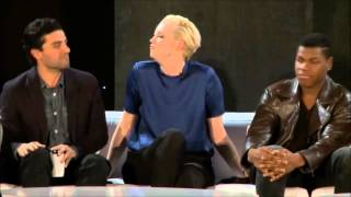 Gwendoline Christie Oscar Isaac and John Boyega sing together in The Force Awakens Press Conference [upl. by Misa]