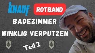 Ich regel das Bad  Badezimmer winklig verputzen mit Rotband Pro  Teil 2 Die erste Wand ist dran [upl. by Ahsielat]