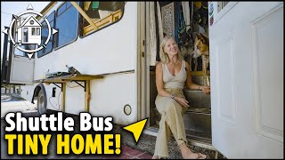 Her bohemian tiny home Solo female lives in bus conversion [upl. by Daffodil]