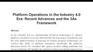 Platform Operations in the Industry 4 0 Era Recent Advances and the 3As Framework [upl. by Riehl678]