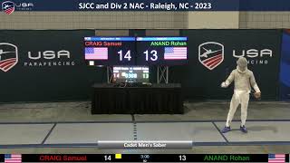 SJCC and Div 2 NAC Cadet Mens Saber  Final  Raleigh NC  2023 [upl. by Imarej]