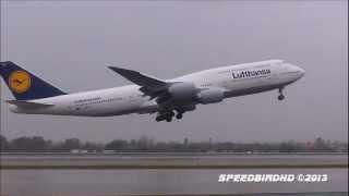 Lufthansa Boeing 7478 Intercontinental DABYC Takeoff From LAX on Rainy Day [upl. by Giesecke]