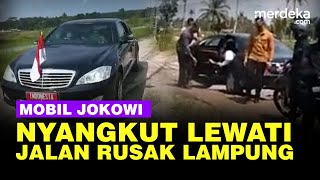 Mobil Presiden Nyangkut Jokowi Sampai Keluar Akibat Lewati Jalan Rusak di Lampung [upl. by Anaeirb]