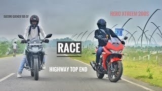 HERO XTREME 200S VS SUZUKI GIXXER 155SF DRAG RACE HIGHWAY TOP END [upl. by Erdried328]