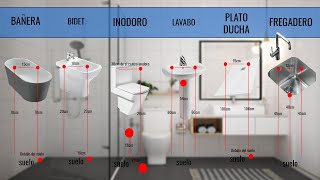 💧 MEDIDAS de FONTANERÍA 💧 DESAGÜES y TOMAS DE AGUA para BAÑO y COCINA [upl. by Alikee]