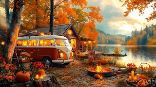 4K Cozy Autumn Lakeside Ambiance Fire Pit and Nature Sounds for Sleep and Relaxation [upl. by Bloch]