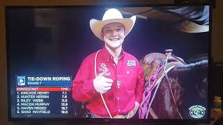 2022 Wrangler NFR Round 7 Calf Roping [upl. by Kirenoj127]