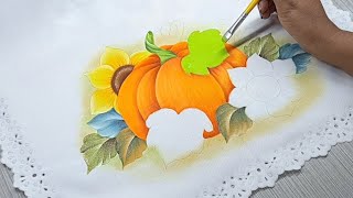 Pintura en Tela Camino de Mesa con Hojas 🍁 Girasoles 🌻 y Calabaza para Halloween [upl. by Neale]