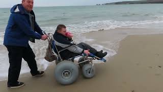 Samuel Angelman Syndrome loving his accessible beach wheelchair ride along Studland Beach Dorset [upl. by Helgeson]