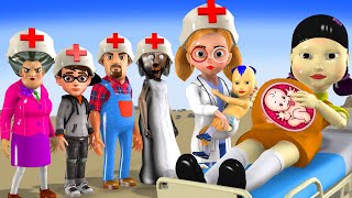 Scary Teacher 3D vs Squid Game Rescuing Pregnant DOLL Give Birth With Dr Tani 5 Times Challenge [upl. by Nirok]