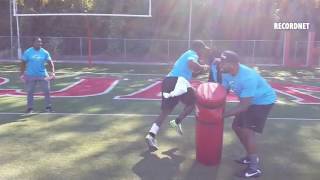 Lavelle Hawkins demonstrates a drill at the Legacy Football Camp at Lincoln High [upl. by Kaleb]