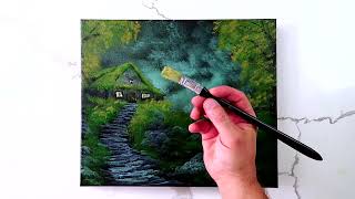 House on the Hill  Black Canvas  Step by step acrylic landscape painting demonstration [upl. by Honoria954]