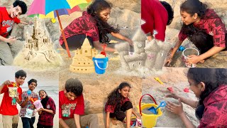 Sand castle 🏰 ⛱️🏖️🐚 Castle making challenge🌊 Minsha castle kadal kondupoi🥲 [upl. by Nedap151]