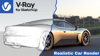 Realistic Car render on SketchUp Vray 6 [upl. by Nylhsoj680]