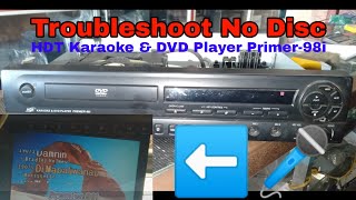 Troubleshoot HDT KARAOKE amp DVD PLAYER PRIMER98I No disc problem [upl. by Yelwah]