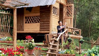 Part 2 roof walls wooden floors cabin building in the woods GreenLifeThuy [upl. by Ydniahs]