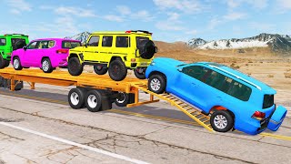 Flatbed Trailer new Toyota Cars Transportation with Truck  Pothole vs Car 298  BeamNGDrive [upl. by Tsirhc125]