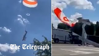 Pilot deploys parachute to slow the descent of his light aircraft as it crashes [upl. by Ertemed]