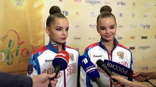 DINA amp ARINA AVERINA  INTERVIEW ABOUT WORLD CHAMPIONSHIP 2018 SOFIA [upl. by Kire809]