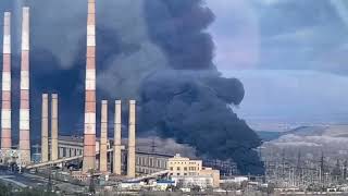 Power Plant in Schastia Ukraine On Fire Following MLRS Attack [upl. by Eseret]