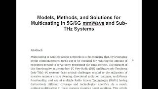 Models Methods and Solutions for Multicasting in 5G 6G mmWave and Sub THz Systems [upl. by Llehsam215]