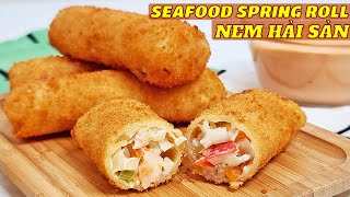 Crispy Seafood Spring Roll Easy Recipe Subtitles HNC Kitchen [upl. by Odilia]