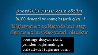 BOOTMGR hatası \u00100 KESİN ÇÖZÜM  3 KEZ DENENDİ KESİN ÇÖZÜM [upl. by Anaela169]