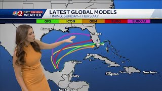 NHC monitoring disturbance in Caribbean as models agree on soggy conditions in Florida [upl. by Stanley387]