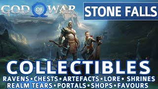 God of War  Stone Falls All Collectible Locations Ravens Chests Artefacts Shrines  100 [upl. by Desdee]