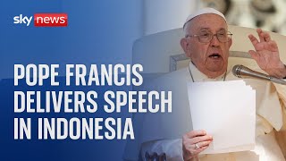 Pope Francis delivers speech during visit to Indonesia [upl. by Annahsal]