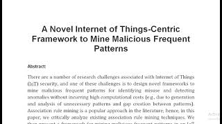 A Novel Internet of Things Centric Framework to Mine Malicious Frequent Patterns [upl. by Nelhsa]