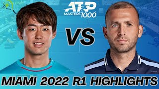 Yoshihito Nishioka 西岡良仁 vs Daniel Evans  Miami 2022 R1  Highlights [upl. by Samale374]