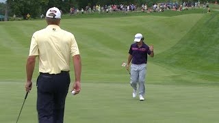 Brian Harman confidently drains his 22foot birdie putt at John Deere [upl. by Olvan]