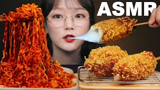 ASMR 불닭볶음면으로 만든 핫도그 매콤달콤 리얼사운드 먹방 amp 레시피 HOT DOG amp SPICY NOODLE MUKBANG  SUB  AeJeong ASMR [upl. by Latsyrd97]