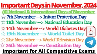 Important Days of November 2024  National and International Days of November 2024  Important Days [upl. by Yxor925]