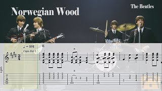 Norwegian Wood  The Beatles  Backing Track  Guitar Tab [upl. by Alyar304]