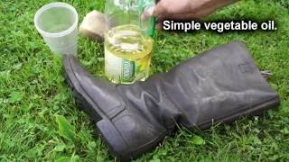 How to soften leather TEST How care old dry leather Soviet boots with vegetable oil [upl. by Hartzell785]