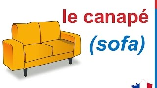 French Lesson 87  Things in the Living Room Furniture Le salon salle de séjour La sala de estar [upl. by Llehsar251]