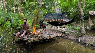 3 DAYS solo survival CAMPING Catch and Cook Fishing Bushcraft Skills Hammock Shelter [upl. by Ikcin]