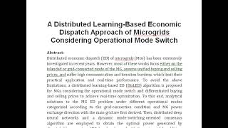 A Distributed Learning Based Economic Dispatch Approach of Microgrids Considering Operational Mode S [upl. by Duhl]