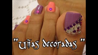 Uñas de los Pies Decoradas con piedritas diseño facilEasy Toe nail art with stones Gems [upl. by Imogene]