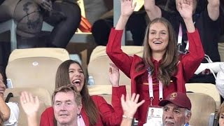 princess leonor and infanta sofia come to support Spanish teamolympics spainroyaltyqueen [upl. by Oiredised278]