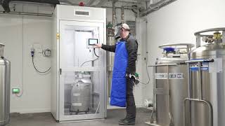 Linde How to fill a non pressurised dewar with liquid nitrogen using the “Cryo SafeFill” cabinet [upl. by Carpio]