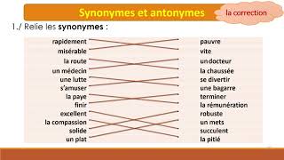 les synonymes et les antonymes des mots exercices avec la correction [upl. by Akenna831]