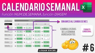 📅 Calendario semanal en excel calendario automático al cambio de fecha en excel 📅 [upl. by Kovacs]