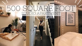 STUDIO APARTMENT TOUR  500 sqft bachelor suite apartment tour with decor [upl. by Erbe519]