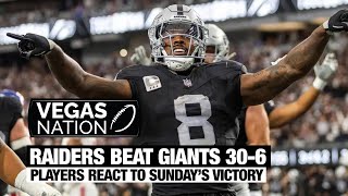 Las Vegas Raiders react to Sundays win over New York Giants [upl. by Nnahgaem]