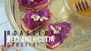 Creamy Crunchy Roasted Beet Crostini with Ricotta and Walnuts [upl. by Laitselec896]