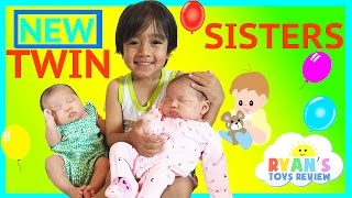 TWIN GIRLS Reveal Ryan ToysReview Newborn baby sisters New Family Members [upl. by Randy]